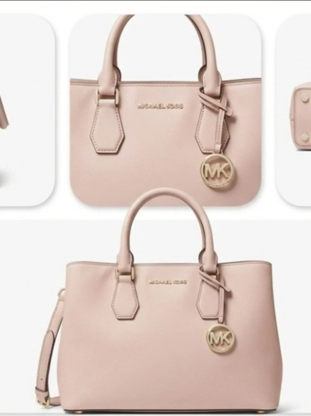 Michael Kors Light Blush Pink Saffiano Leather Satchel with Gold MK Charm